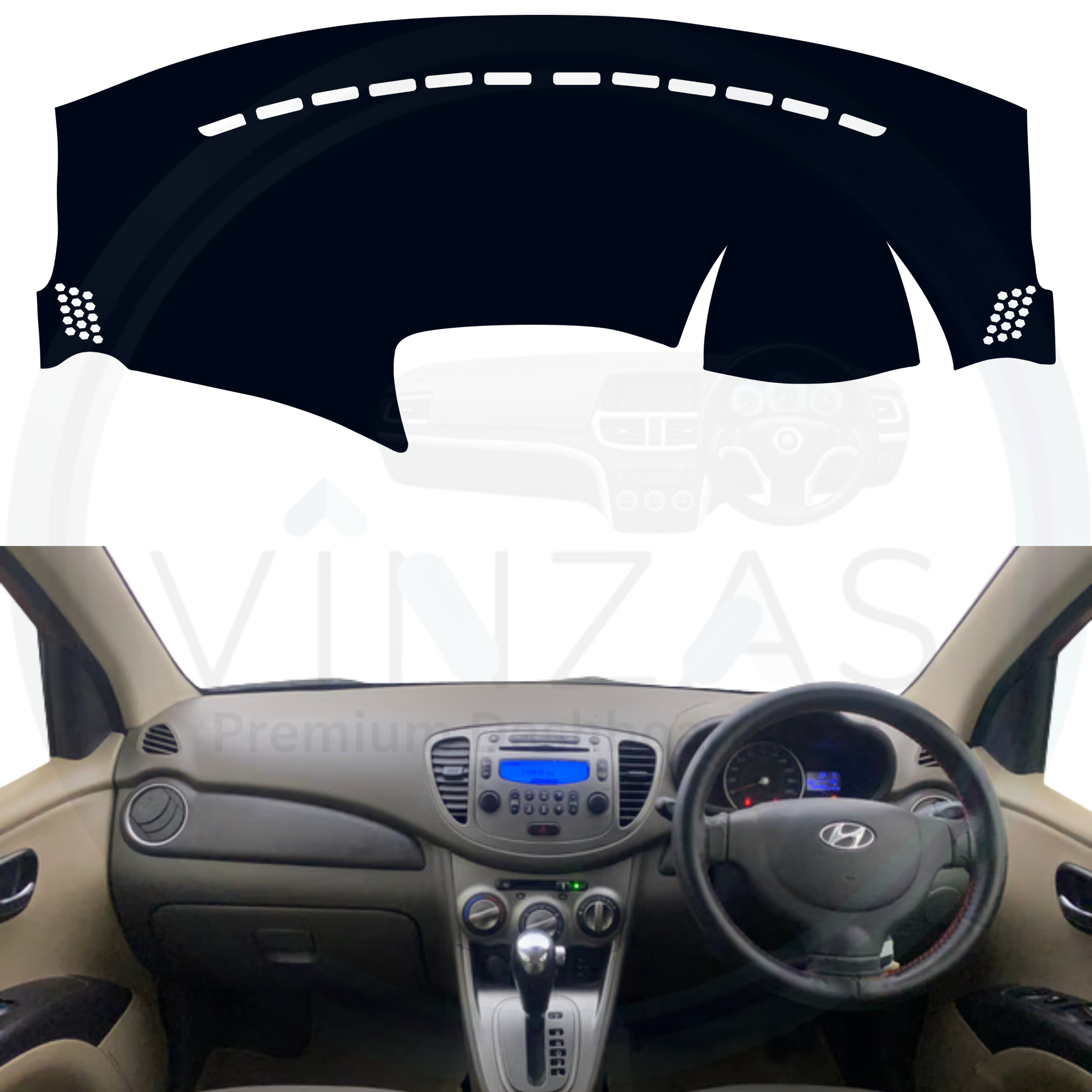 Black custom car dashboard cover installed in an i10 

