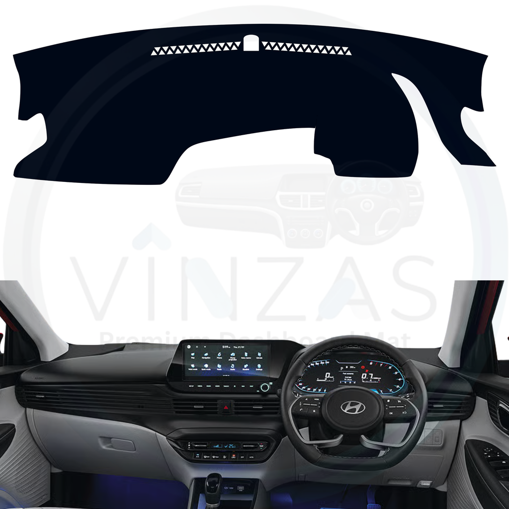 Black custom car dashboard cover installed in an i20 
