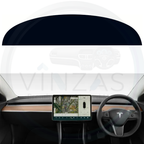Black custom car dashboard cover installed in a Tesla 3 
